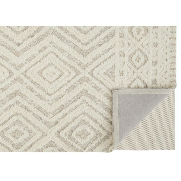 Ivory 9 ft. x 12 ft. Tufted Geometric Wool Indoor Area Rug