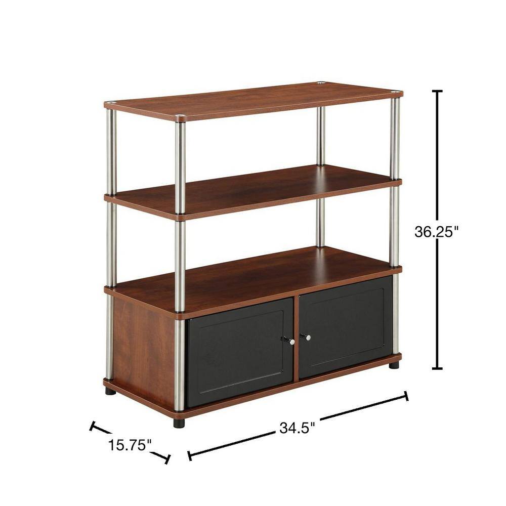 Cherry Transitional Highboy TV Stand with Cabinet and Shelves