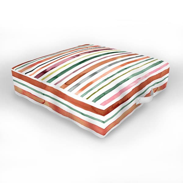 DenyDesigns. 26 in. x 26 in. Ninola Design Moroccan Tropic Stripes Green Outdoor Floor Cushion