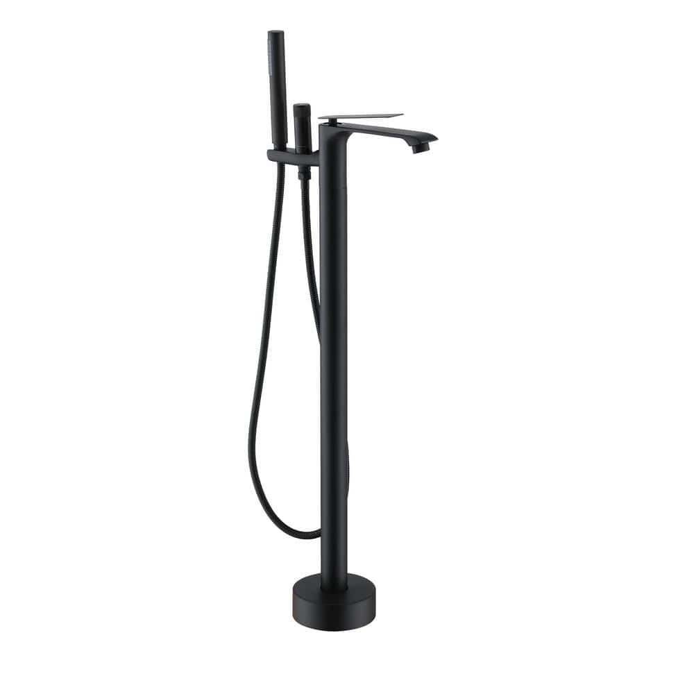 Matte Black Freestanding Tub Filler Faucet with Handheld Shower