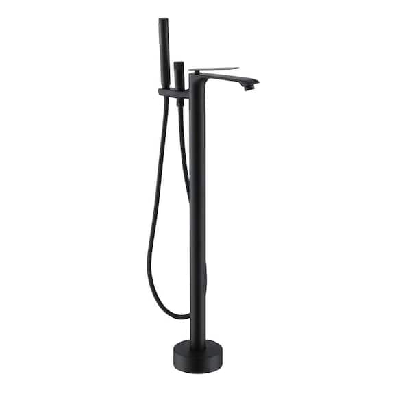 CASAINC Single-Handle Freestanding Floor Mount Tub Filler Faucet with Handheld Shower in Matte Black