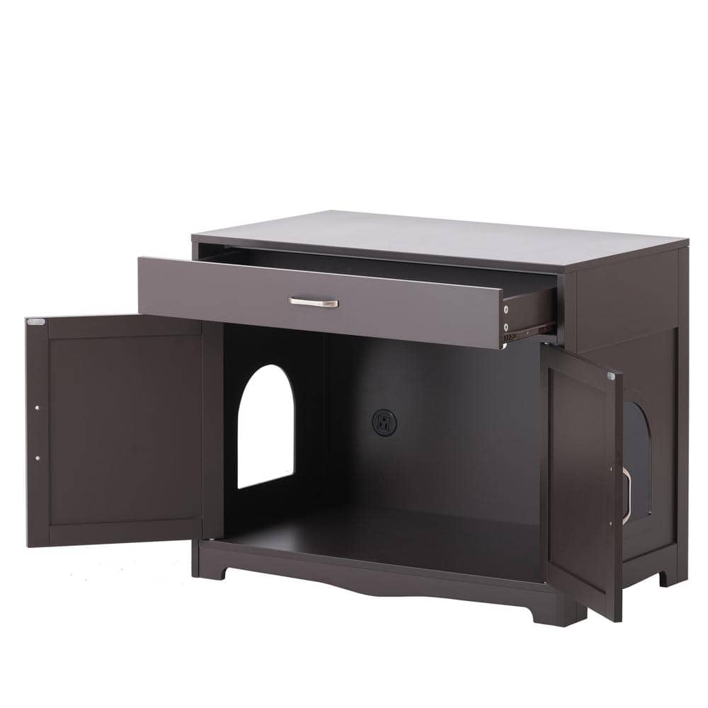 31.5 in. W x 20 in. D x 25.9 in. H Walnut Brown Linen Cabinet with Hidden P