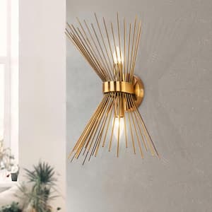 11.02 in. 2-Light Dimmable Brass Candle Vanity Light