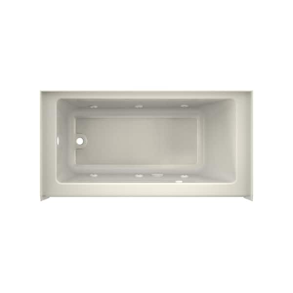 JACUZZI PROJECTA 60 in. x 30 in. Acrylic Left Drain Rectangular Low-Profile AFR Alcove Whirlpool Bathtub with Heater in Oyster