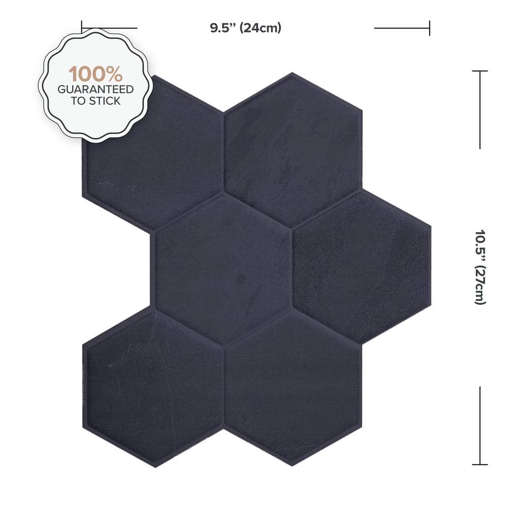 Hexa Walton Matte Black Hexagonal Peel and Stick Wall Tile