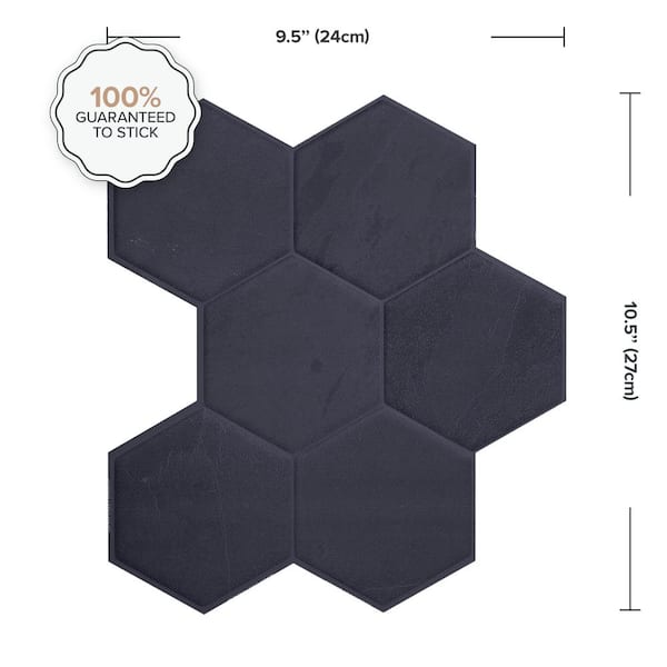 Hexa Walton Dark Grey 9.56 in. x 10.61 in. Vinyl Peel and Stick Tile (1.96 sq. ft./4-Pack)