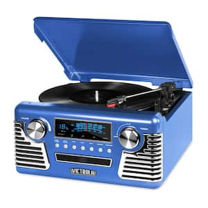 Retro Record Player with Bluetooth and 3-Speed Turntable in Blue