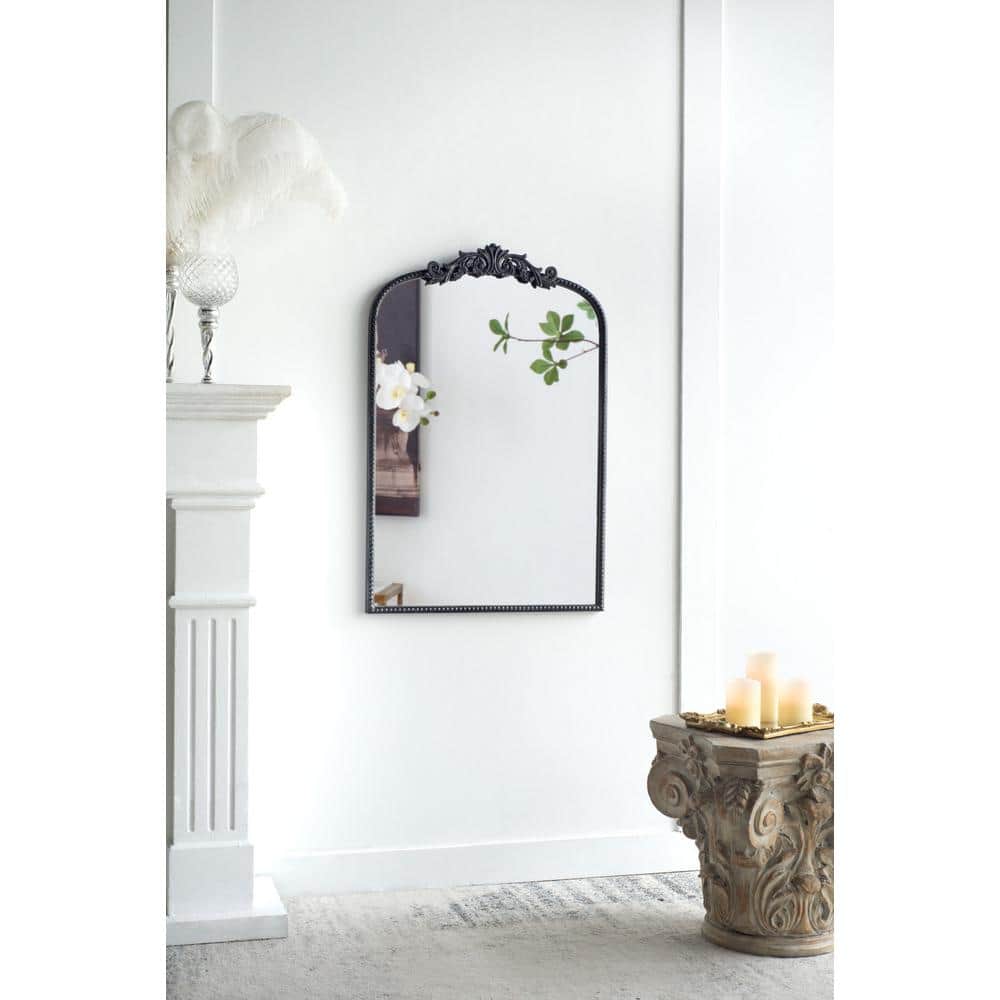 24 x 36 Inch Black Iron Framed Arched Decorative Mirror