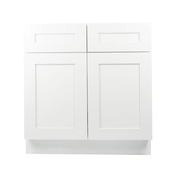 Plywell Ready to Assemble 36x34.5x24 in. Shaker Base Cabinet with 2-Door and 2-Drawer in White