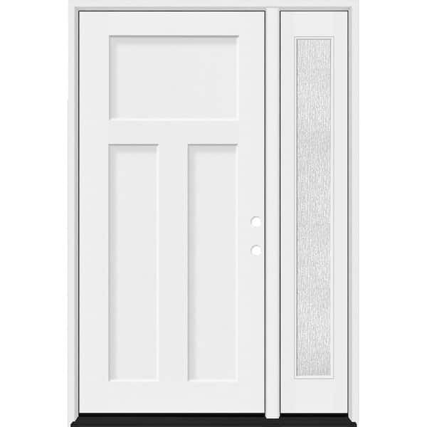 Legacy 53 in. x 80 in. 3 Panel Craftsman LHIS Unfinished White Fiberglass Prehung Front Door w/Rain 14 in.SL 4-9/16 Jamb
