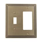 Tiered 2 Gang 1-Toggle and 1-Rocker Metal Wall Plate - Rustic Brass