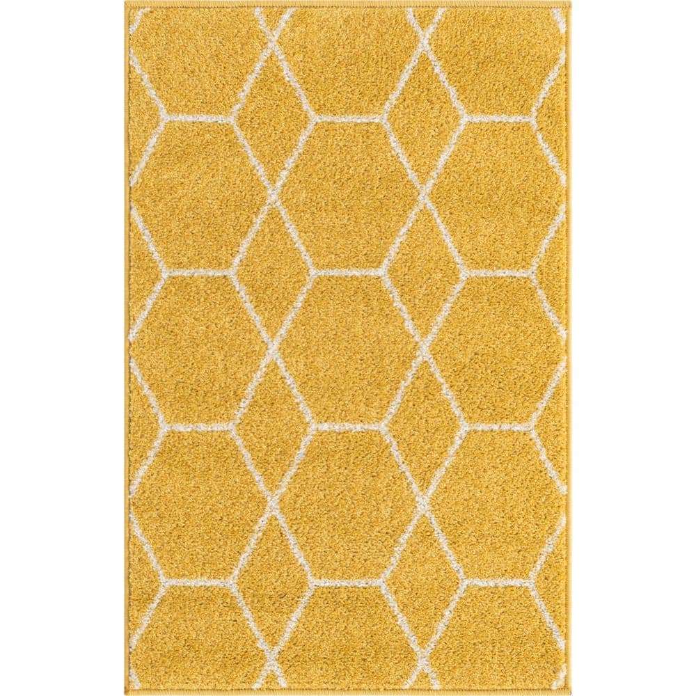 Yellow and Ivory Geometric Trellis Indoor Area Rug