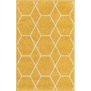 Trellis Frieze Yellow Doormat 2 ft. x 3 ft. Geometric Area Rug