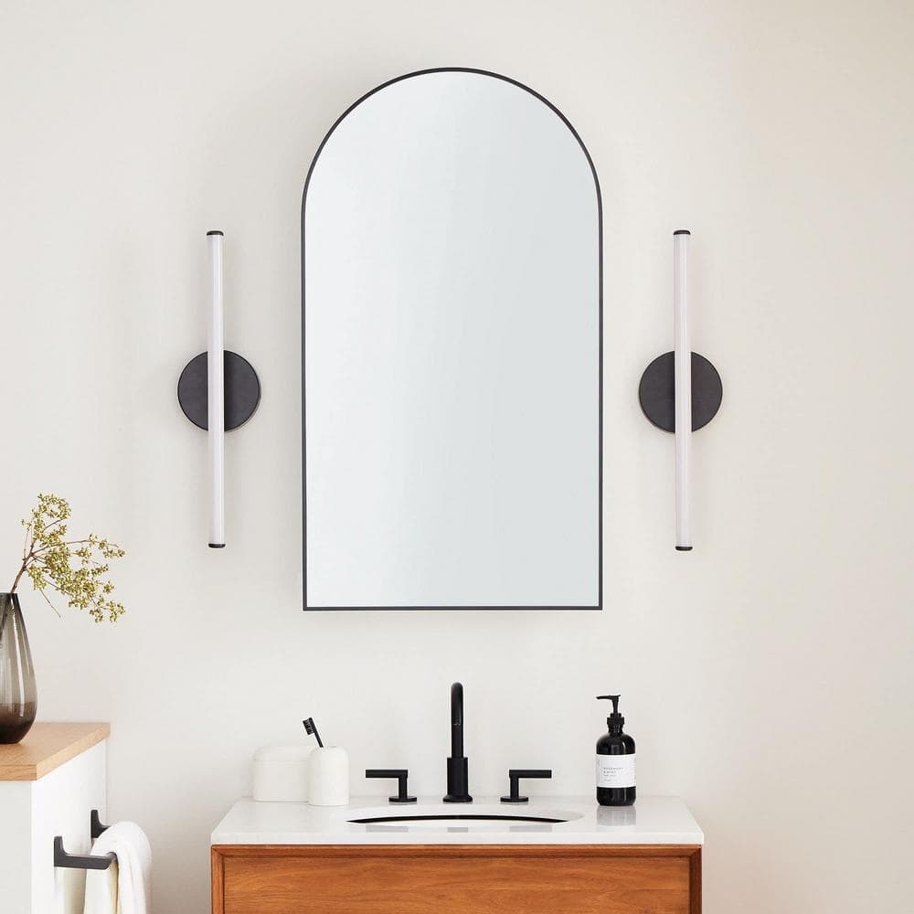 Aristes 16 in. W x 28.3 in. H Arched Metal Framed Recessed Medicine Cabinet with Mirror for bathroom in Nickel price history on PriceWatchPro