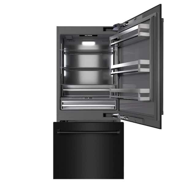 36 in. 19.8 cu. ft. Built-In Bottom Freezer Refrigerator in Black Stainless Steel with Graphite Gray Interior