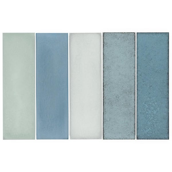 Ivy Hill Tile Vibe Ocean Blend 2.36 in. x 0.39 in. Matte and Glossy Cement and Lava Stone Subway Wall Tile Sample