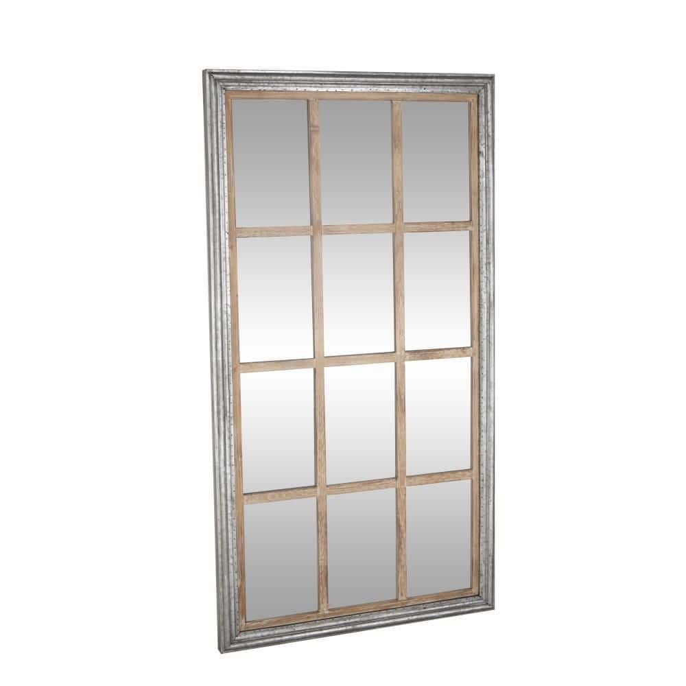 Brown and Silver Full Length Window Pane Mirror