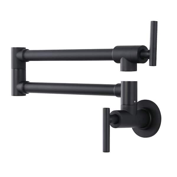 Contemporary Wall-Mounted Stainless Steel Pot Filler Kitchen Faucet with Dual Handles in Matte Black