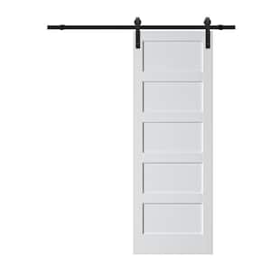 30 in. x 84 in. Paneled 5-Lites White MDF with PVC Finished Sliding Barn Door Slab with Hardware Kit and Soft Close