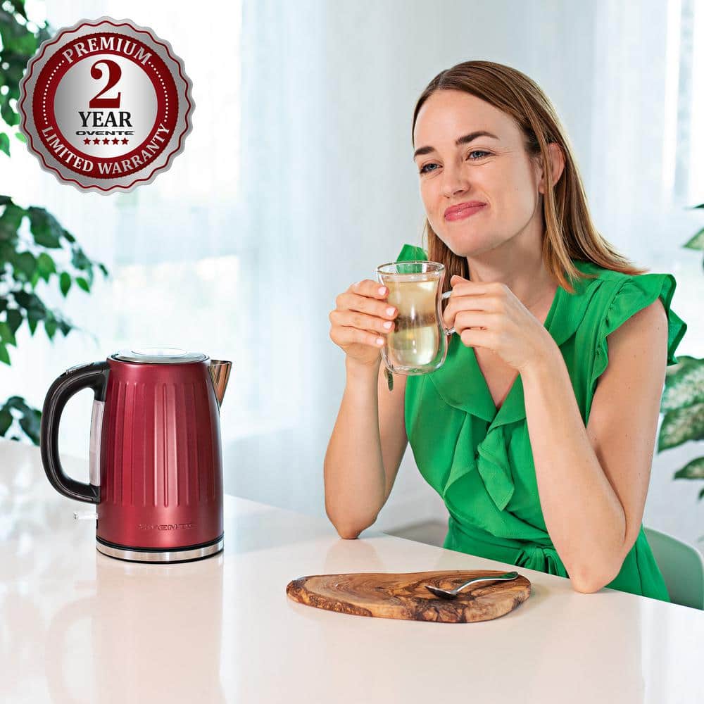 Maroon Red Stainless Steel Electric Kettle with Cool-Touch Handle