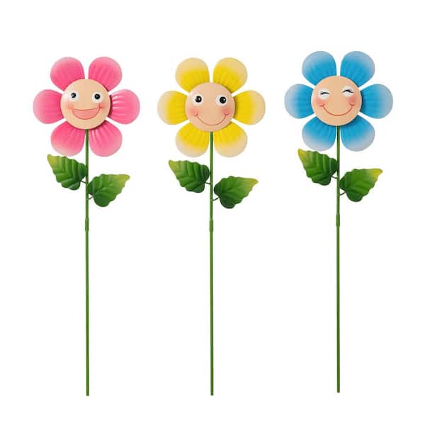 Glitzhome 18 in. H Metal Happy Face Flower Pick, Garden Stake Wall