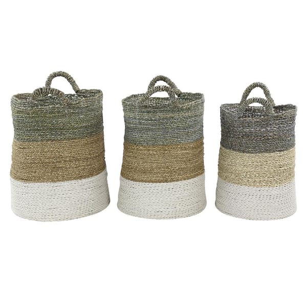 Multi Colored Sea Grass Contemporary Storage Basket 18 in., 17 in., and 16 in. (Set of 3)