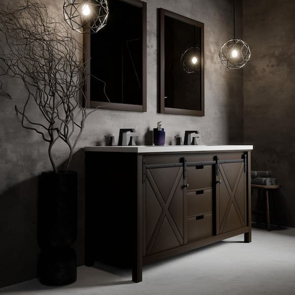 Marsyas 60 in W x 22 in D Brown Double Bath Vanity, Cultured Marble Countertop, Faucet Set and 24 in Mirrors