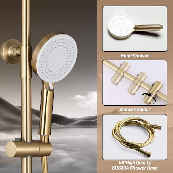 WELLFOR 5-Spray 10 in. Dual Wall Bar Shower Head and