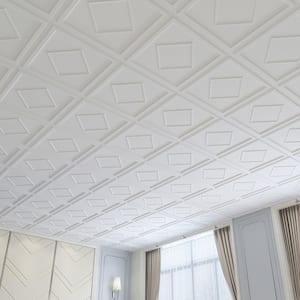 White 2 ft. x 2 ft. PVC Drop Lay-In Glue up Ceiling Tiles 3D Wall Panel for Interior Wall Decor (48 sq. ft./case)