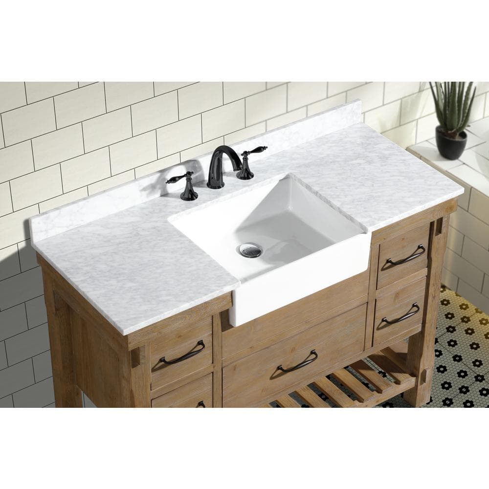 Marina 48" Weathered Fir Farmhouse Bathroom Vanity with Carrara Marble Top