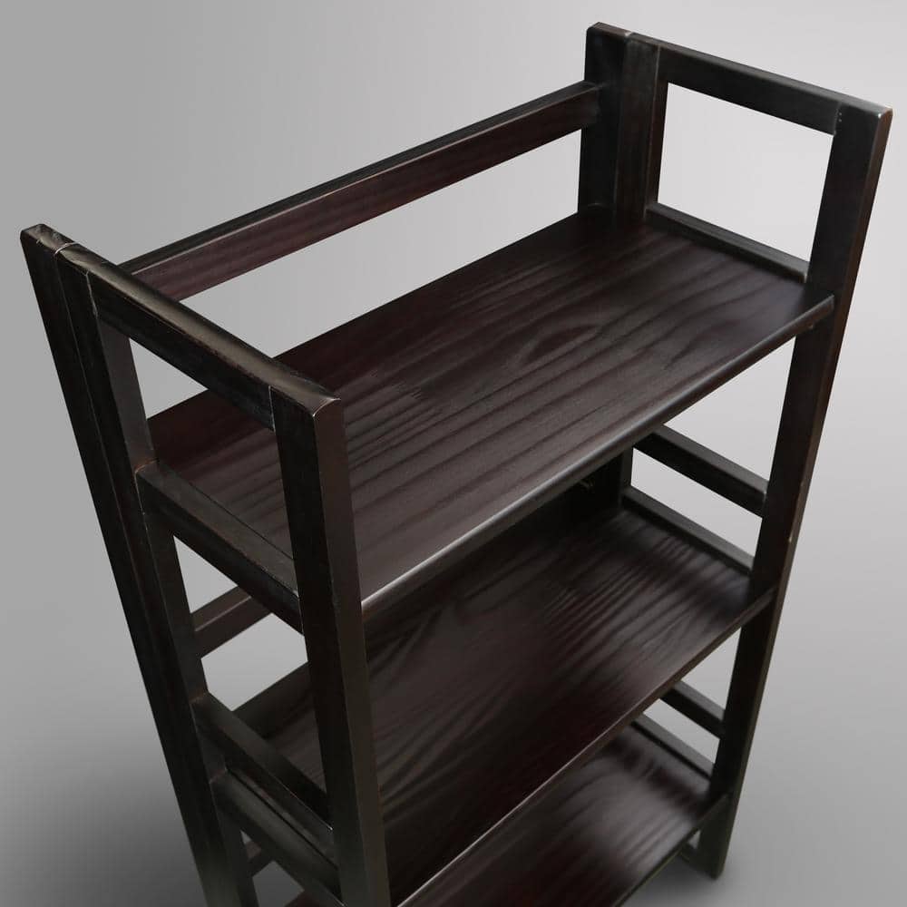 Mission Casual Espresso Solid Pine 3-Shelf Folding Bookcase