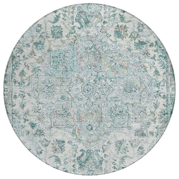 Chantille Machine Washable Indoor/Outdoor Abstract ACN2138 Teal 8 ft. x 8 ft. Area Rug