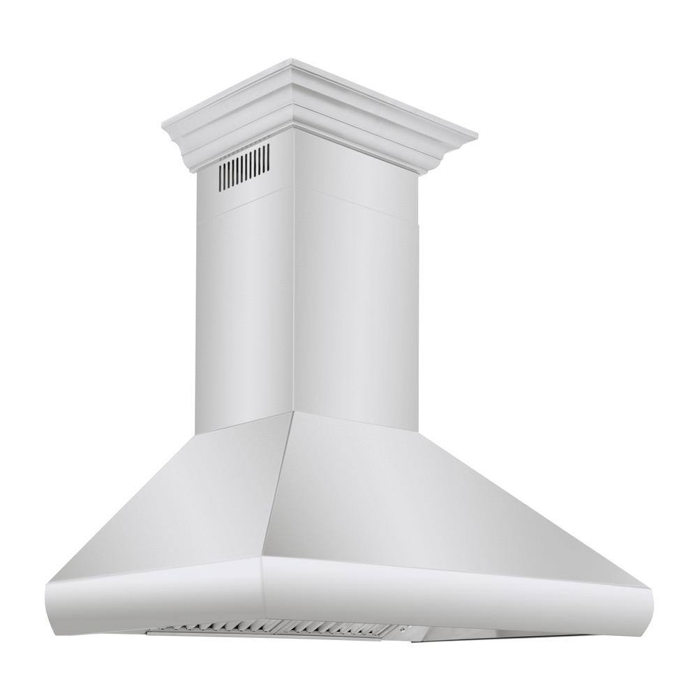 36 in. 500 CFM Convertible Vent Wall Mount Range Hood with Crown Molding in Stainless Steel