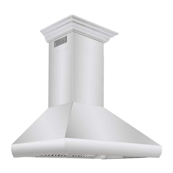ZLINE Kitchen and Bath 36 in. 500 CFM Convertible Vent Wall Mount Range Hood with Crown Molding in Stainless Steel