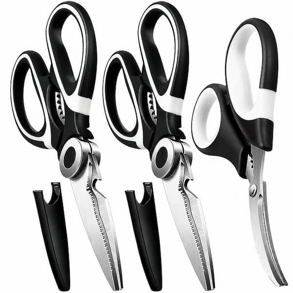3 Pack Black with White Stainless Steel Kitchen Scissors All Purpose Cooking Shears for Cutting Meat Food Fish Poultry