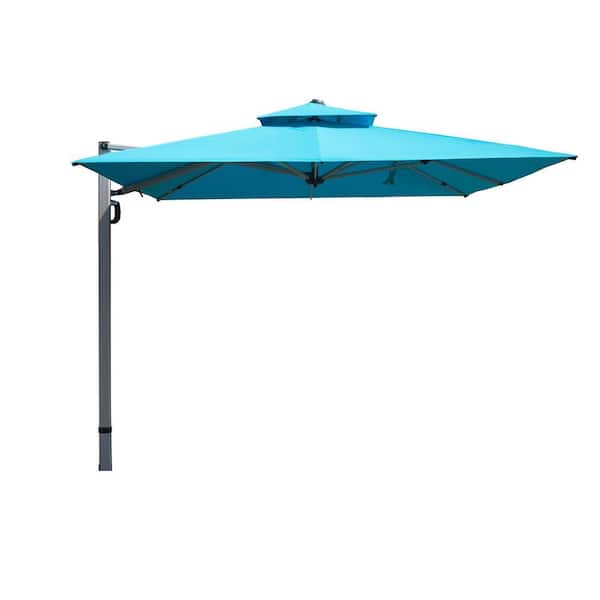 11 ft. x 9 ft. Rectangle Cantilever Patio Umbrella in Lake Blue with Center Pole