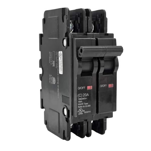 MCB 20 Amp 2-Pole, 120/240V AC, DIN Rail or Surface Mount. UL 489 Listed