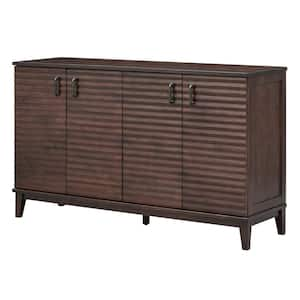 60 in. W x 18 in. D x 36 in. H Espresso Brown Linen Cabinet 4 Door Sideboard with Adjustable Shelves and Metal Handles