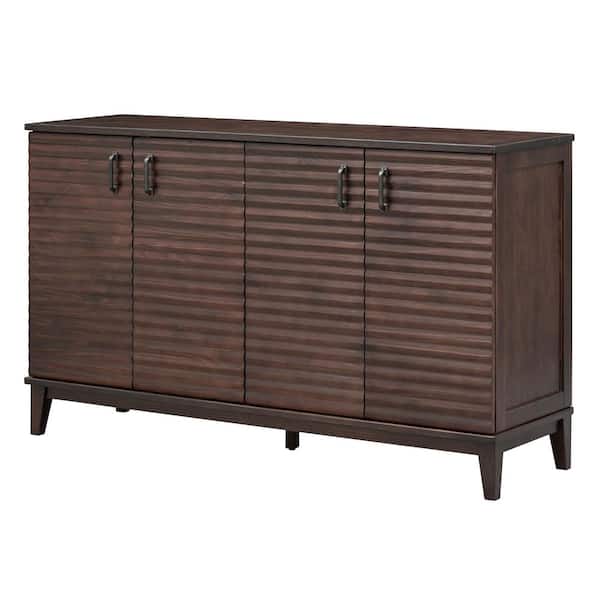 Unbranded 60 in. W x 18 in. D x 36 in. H Espresso Brown Linen Cabinet 4 Door Sideboard with Adjustable Shelves and Metal Handles