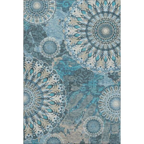 Mayfield Premium Machine Washable Abstract AMF2335 Teal 10 ft. x 14 ft. Area Rug