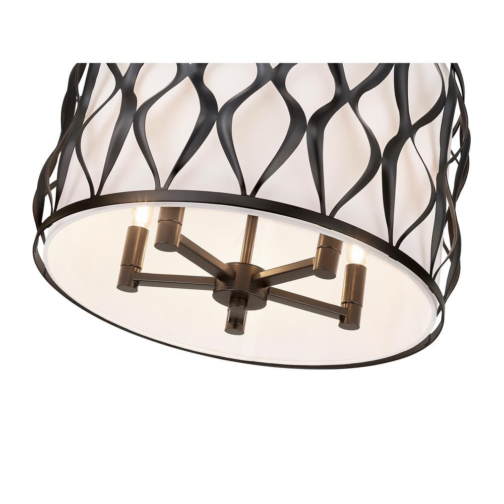 Harden Matte Black Steel Drum Pendant Light with White Fabric Shade