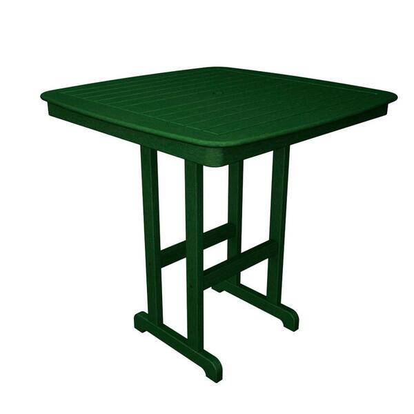POLYWOOD Nautical Green 44 in. Plastic Outdoor Patio Bar Table