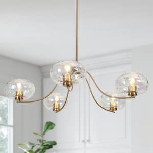Modern Gold Living Room Chandelier, 41.5 in. 5-Light Kitchen Hanging Ceiling Light with Dazzling Glass Shades