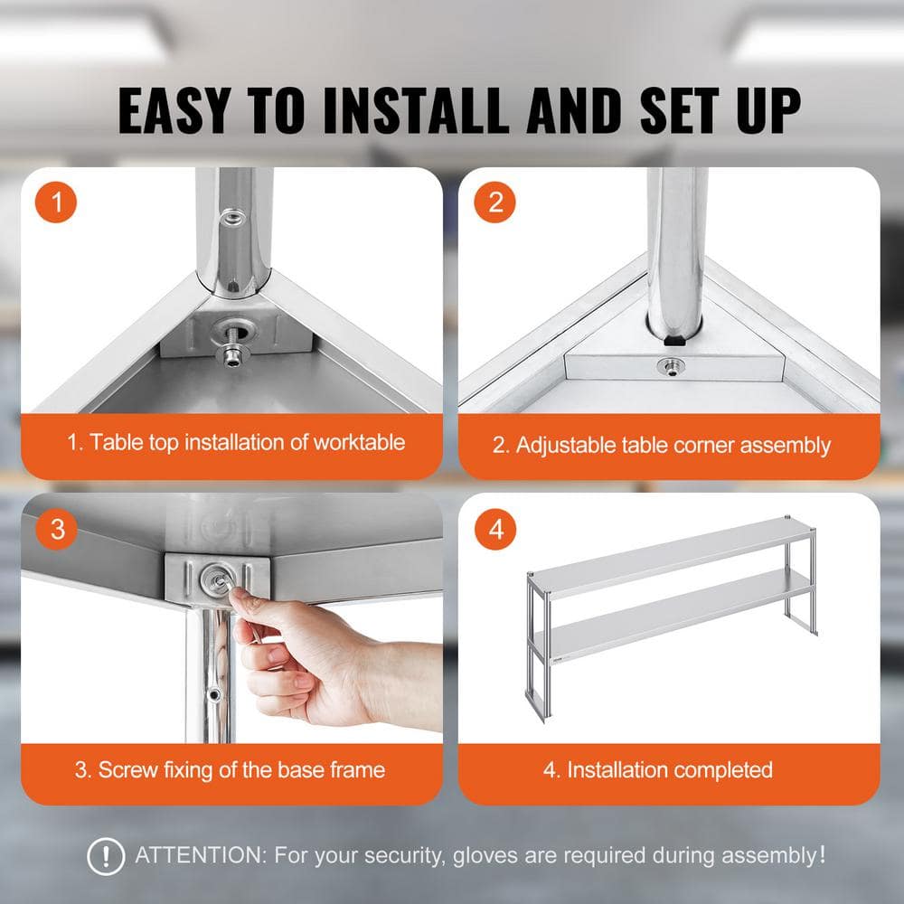 Adjustable Stainless Steel Double Tier Overshelf, 12 x 72 Inch