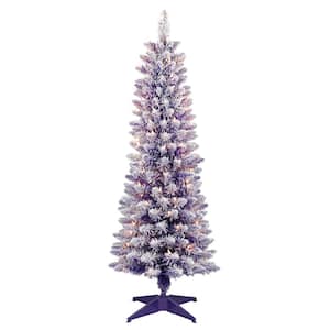 4.5 ft. Purple Pre-Lit Flocked Fashion Pencil Artificial Christmas Tree with 100-Lights