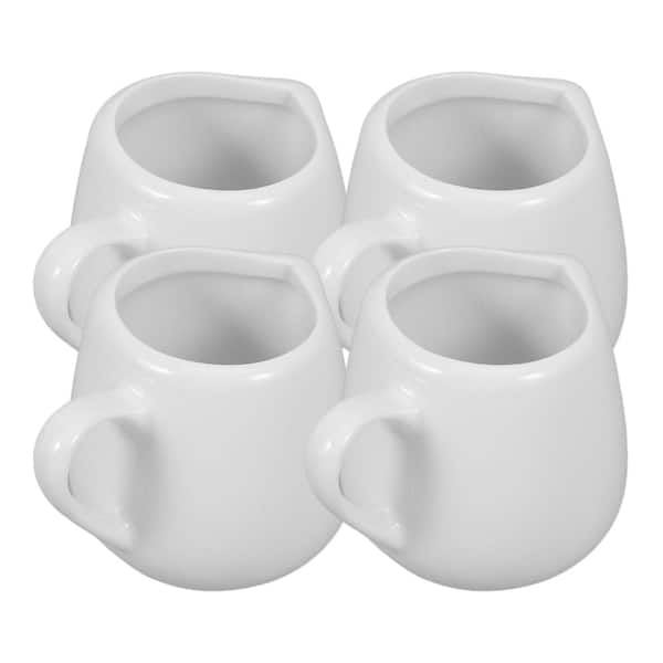 4-Pack White Porcelain Mini Creamer Pitchers 50 ml with Drip-Free Spout and Comfort-Grip Handle Milk