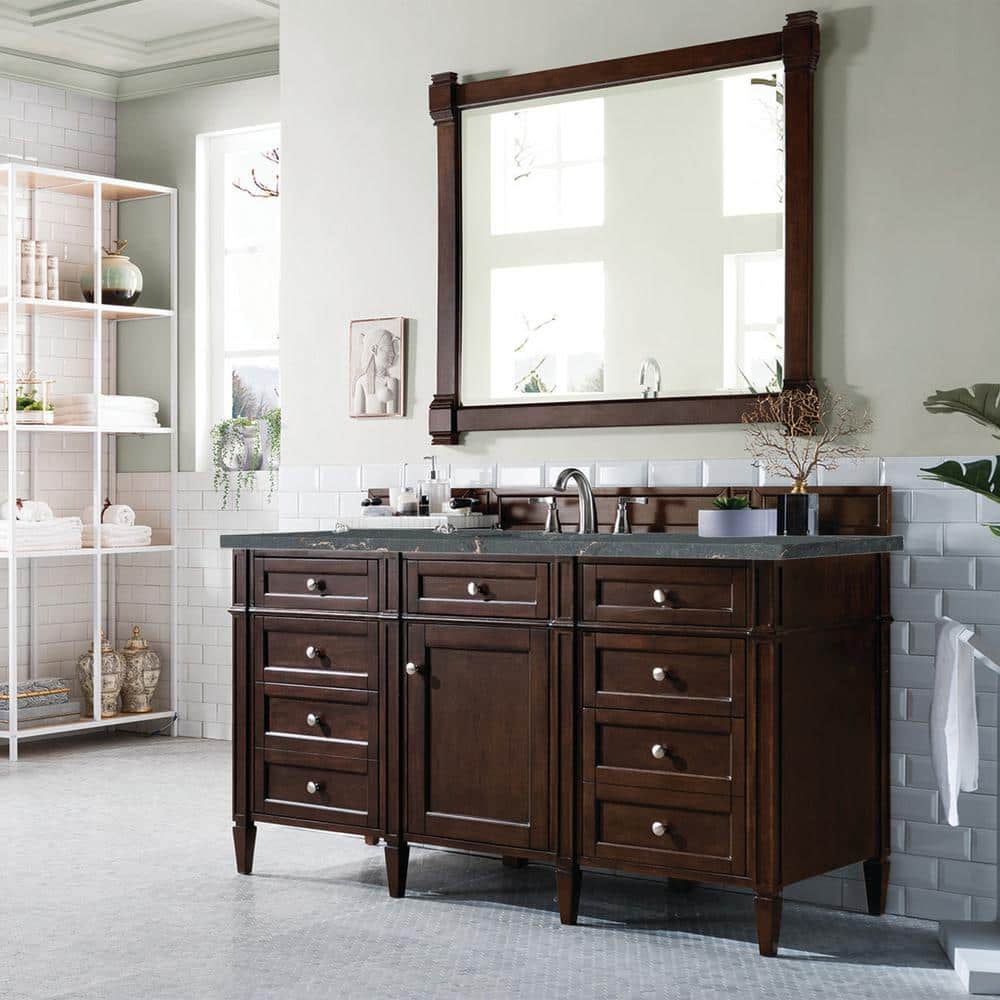 Brittany 60.0 in. W x 23.5 in. D x 34.0 in. H Single Bath Vanity in Burnished Mahogany with Parisien Bleu Quartz Top