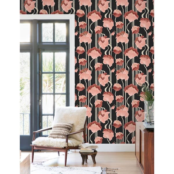 Shirley Coral Deco Floral Peel and Stick Wallpaper