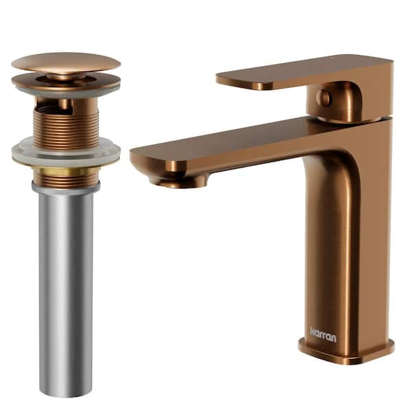 Venda Single-Handle Single-Hole Basin Bathroom Faucet with Matching Pop-Up Drain in Brushed Copper