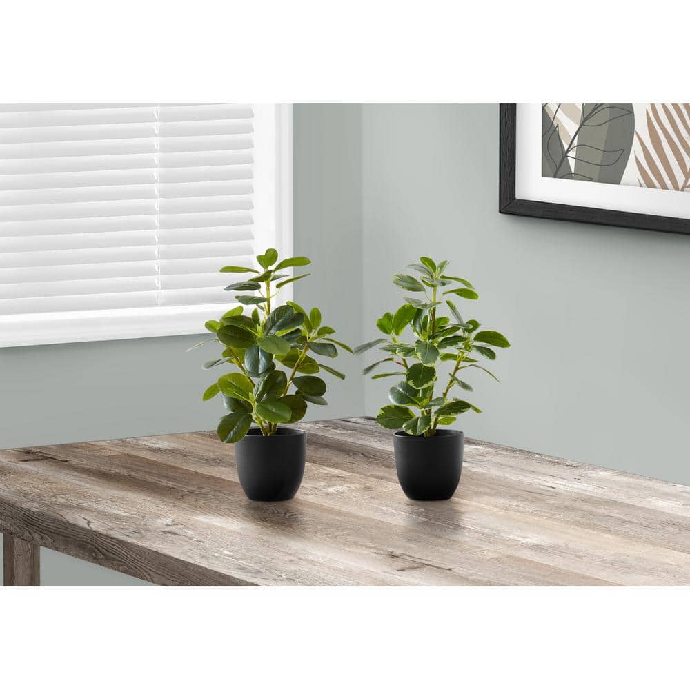 2-Piece 14 in. Green Artificial Ficus in 4 in. Black Plastic Pots